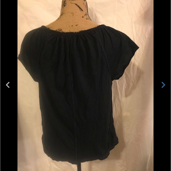 Hollister Navy Blue Lace Hi Lo Hem Tie Front Top - Picture 3 of 8